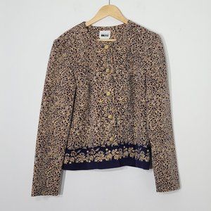 Vintage Leslie Fay 90's Floral Structured Blouse Retro Button Front Size 14